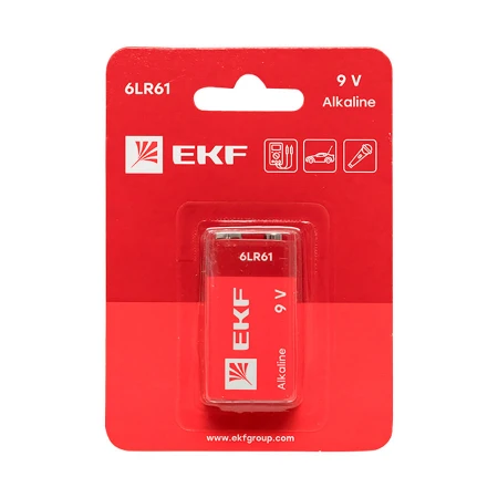 Алкалиновая батарейка типа 9V(6LR61) блистер 1шт. EKF 9V-BL1