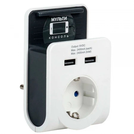 Адаптер Т-02/01 1 место 2P+PE 16А 2хUSB 2,4А с подставкой белый IEK WTP11-16-01-Z-K01