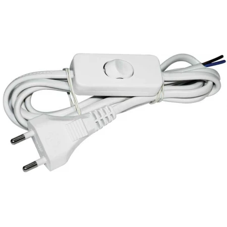 Шнур УШ-1КВ опрессованный с вилкой со встроенным выключателем 2х0,75/2м белый IEK WUP20-02-K01