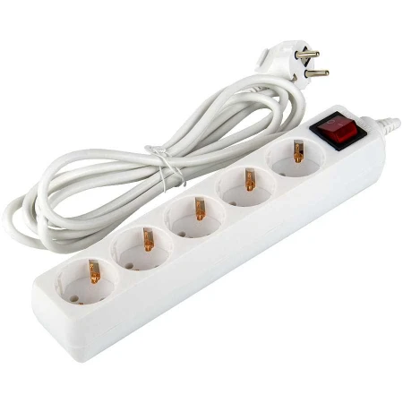 Удлинитель бытовой General GES-16-3x100-5-3m-S, 16А, 3х1 мм2, 5 мест, 3 метра, с заземлением, с выключателем