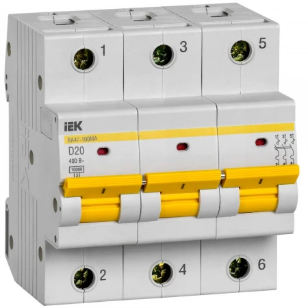 Автоматический выключатель ВА47-100МА без теплового расцепителя 3P 20А 10кА D IEK MVA43-3-020-D