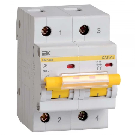 KARAT Автоматический выключатель ВА47-100 2P C 6А 10кА IEK MVA40-2-006-C