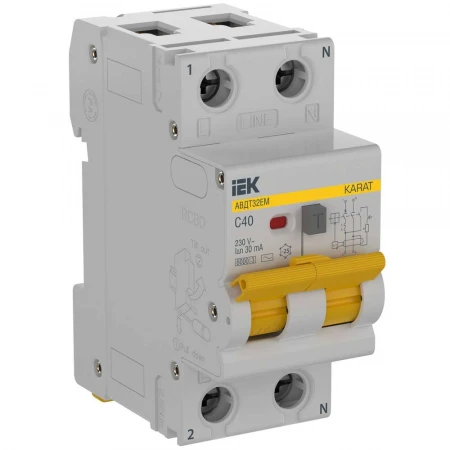 KARAT Автоматический выключатель дифференциального тока АВДТ32EM 1P+N C40 30мА тип AC IEK KA-VD14-1-040-C-030-AC