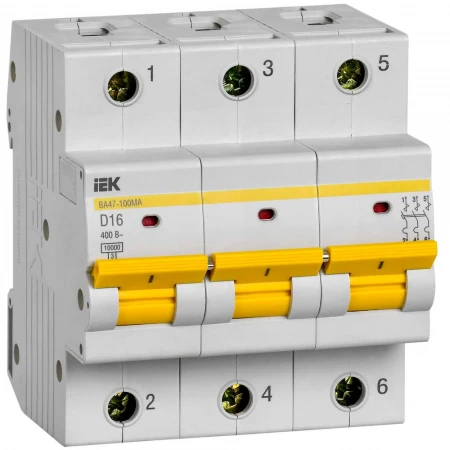 Автоматический выключатель ВА47-100МА без теплового расцепителя 3P 16А 10кА D IEK MVA43-3-016-D