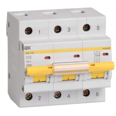 KARAT Автоматический выключатель ВА47-100 3P D 20А 10кА IEK MVA40-3-020-D