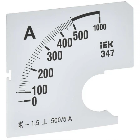 Шкала сменная для амперметра Э47 500/5А класс точности 1,5 72х72мм IEK IPA10D-SC-0500