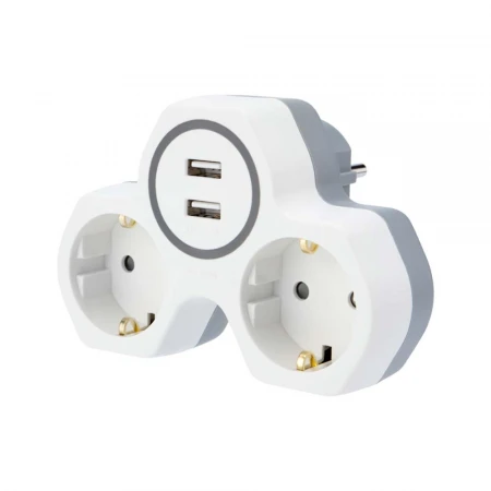 Двойник электрический 16А с/з и защитными шторками + 2 USB порта, 2,4 А, белый REXANT 11-1089