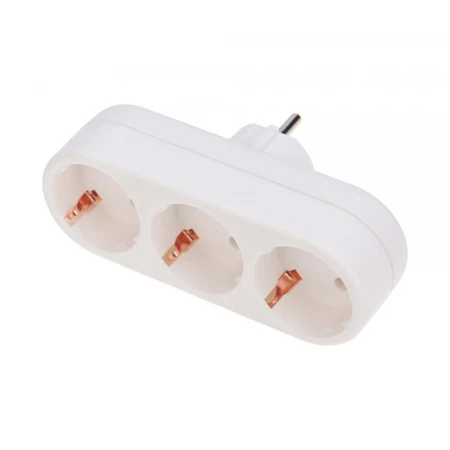 Тройник электрический линейный 16А с/з вертикальный, белый REXANT 11-1079