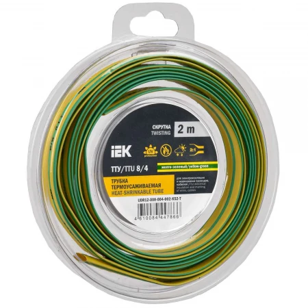 Трубка термоусадочная ТТУ нг-LS 8/4 желто-зеленая (2м/упак) IEK UDR12-008-004-002-K52-T