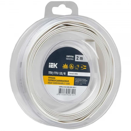 Трубка термоусадочная ТТУ нг-LS 12/6 белая (2м/упак) IEK UDR12-012-006-002-K01-T