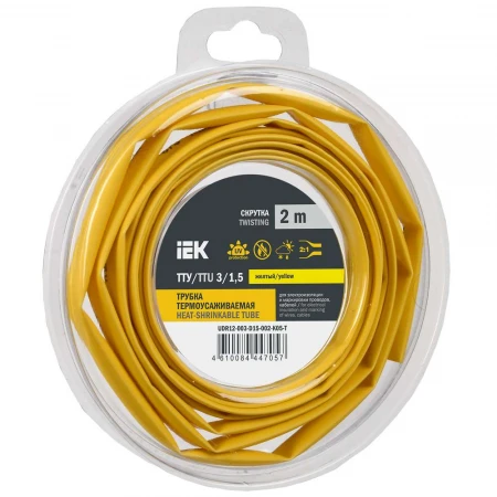 Трубка термоусадочная ТТУ нг-LS 3/1,5 желтая (2м/упак) IEK UDR12-003-D15-002-K05-T
