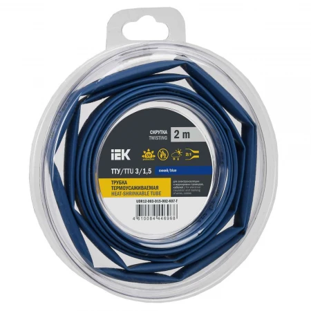 Трубка термоусадочная ТТУ нг-LS 3/1,5 синяя (2м/упак) IEK UDR12-003-D15-002-K07-T