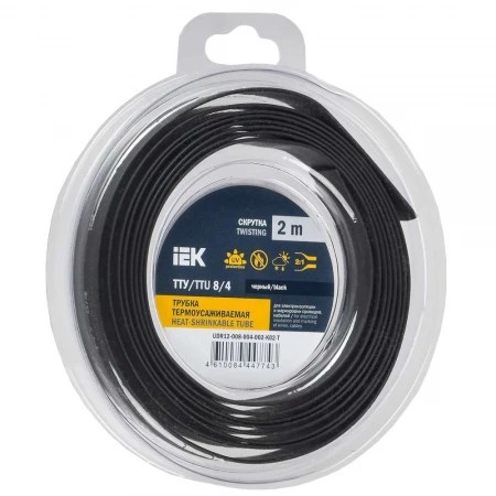Трубка термоусадочная ТТУ нг-LS 8/4 черная (2м/упак) IEK UDR12-008-004-002-K02-T