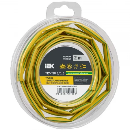 Трубка термоусадочная ТТУ нг-LS 3/1,5 желто-зеленая (2м/упак) IEK UDR12-003-D15-002-K52-T