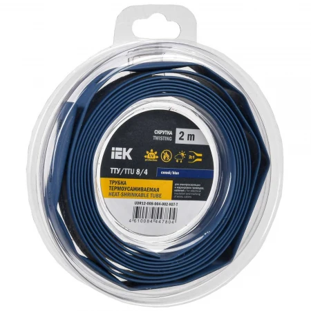 Трубка термоусадочная ТТУ нг-LS 8/4 синяя (2м/упак) IEK UDR12-008-004-002-K07-T