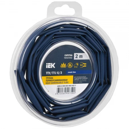 Трубка термоусадочная ТТУ нг-LS 6/3 синяя (2м/упак) IEK UDR12-006-003-002-K07-T