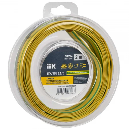 Трубка термоусадочная ТТУ нг-LS 12/6 желто-зеленая (2м/упак) IEK UDR12-012-006-002-K52-T