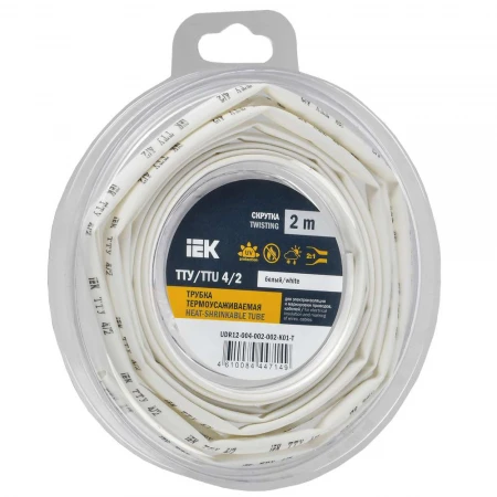 Трубка термоусадочная ТТУ нг-LS 4/2 белая (2м/упак) IEK UDR12-004-002-002-K01-T