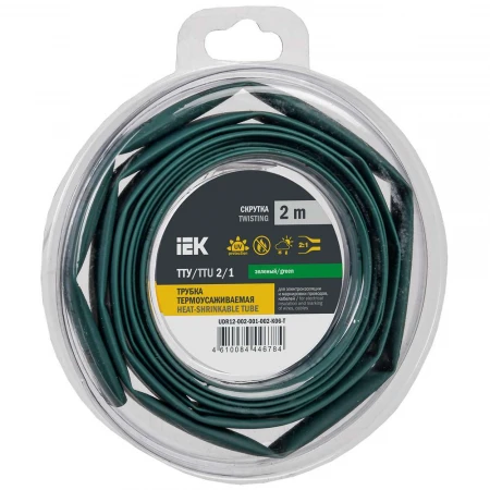 Трубка термоусадочная ТТУ нг-LS 2/1 зеленая (2м/упак) IEK UDR12-002-001-002-K06-T