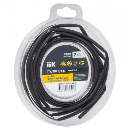 Трубка термоусадочная ТТУ нг-LS 3/1,5 черная (2м/упак) IEK UDR12-003-D15-002-K02-T