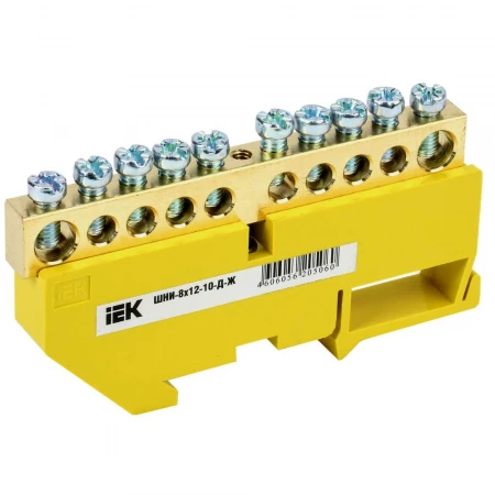 Шина PE "земля" на DIN-изол ШНИ-8х12-10-Д-Ж IEK YNN10-812-10D-K05