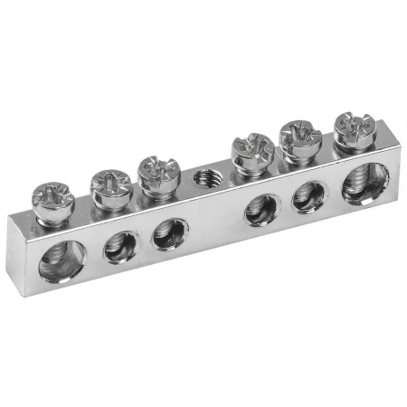 Шина PEN "земля-ноль" 6х9мм 6/1 с никелевым покрытием (6групп/крепеж по центру) IEK YNN10-06-100-N