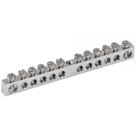 Шина PEN "земля-ноль" 6х9мм 12/1 с никелевым покрытием (12групп/крепеж по центру) IEK YNN10-12-100-N