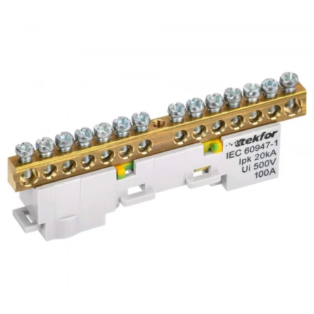 TEKFOR Шина PE "земля" неизолированная на универсальном держателе 6х9-16-Ж IEK TF-NN10-16-DL-K05