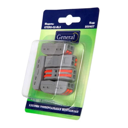 GTER5-02-BL5 General клемма универсальная монтажная 2-проводная двусторонняя, блистер 5шт