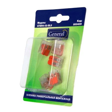 General GTER4-02-BL5 Клемма универсальная монтажная 2-проводная, прозрачная компактная, блистер 5шт