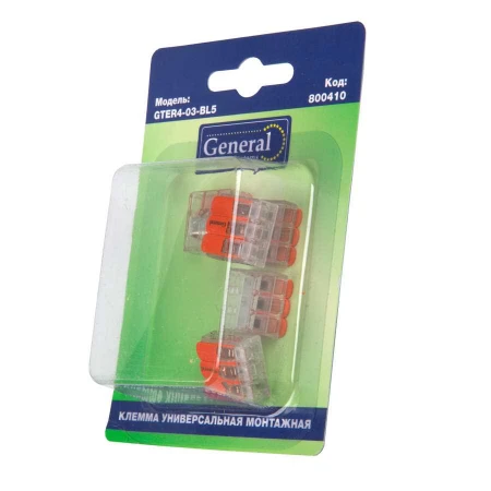 GTER4-03-BL5 General Клемма универсальная монтажная 3-проводная, прозрачная компактная, блистер 5шт