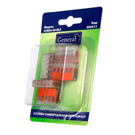 GTER4-05-BL5 Клемма General универсальная монтажная 5-проводная, прозрачная компактная, блистер 5шт