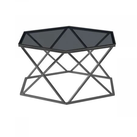Журнальный стол Stool Group Круз 93*80 стекло черный/сталь тёмный хром УТ000036337