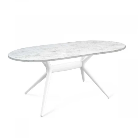 Кухонный стол Sheffilton SHT-TU30-2/140/80 МДФ овальная белый/мрамор премиум светлый 6394013701