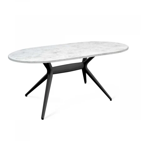Кухонный стол Sheffilton SHT-TU30-2/140/80 МДФ овальная черный/мрамор премиум светлый 6394013702
