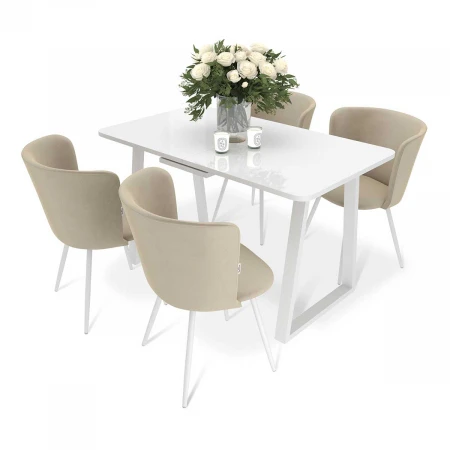 Обеденная группа Sheffilton SHT-DS233 белый глянцевый//ванильн.крем/бел.муар 9660684701