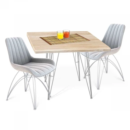 Обеденная группа Sheffilton SHT-DS115 серое облако/хром лак/дуб сонома светлый 6624835301