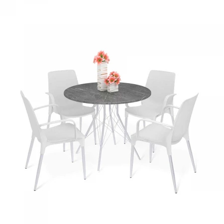 Обеденная группа Sheffilton SHT-DS200 мрамор премиум темный/хром лак/белый 8226017701
