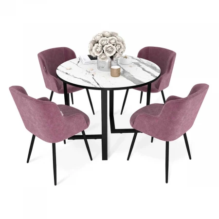 Обеденная группа Sheffilton SHT-DS223 статуарио венато/пыльн.роза/черн.муар 6380925101