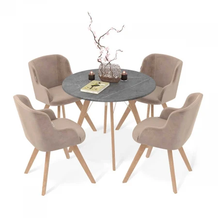 Обеденная группа Sheffilton SHT-DS227 мрамор прем. темн./латте/прозрачный лак 9980750301