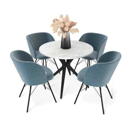 Обеденная группа Sheffilton SHT-DS228 мрамор премиум свет./синий лед/черн.муар 4649454301