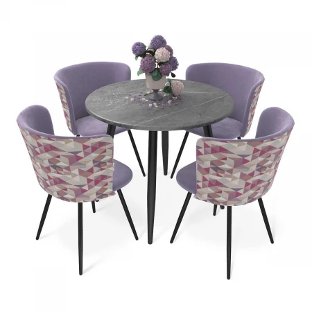 Обеденная группа Sheffilton SHT-DS240 мрамор прем.темн./сум.орхид./чер.муа 9870594201