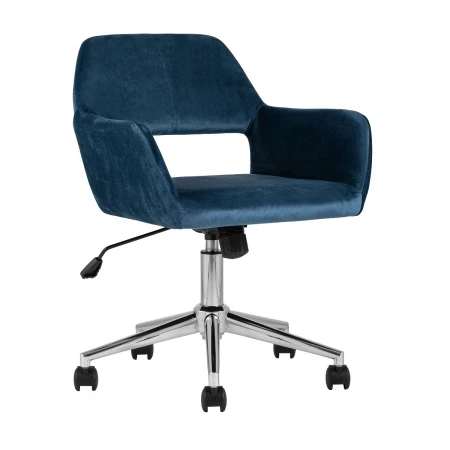 Поворотное кресло Stool Group Ross велюр синий ROSS CHROME VELVET DARK BLUE