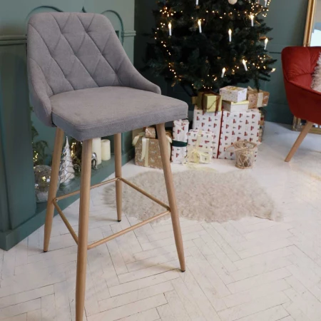 Барный стул AksHome Lara 2 светло-серый, ткань, цвет каркаса дуб 75462