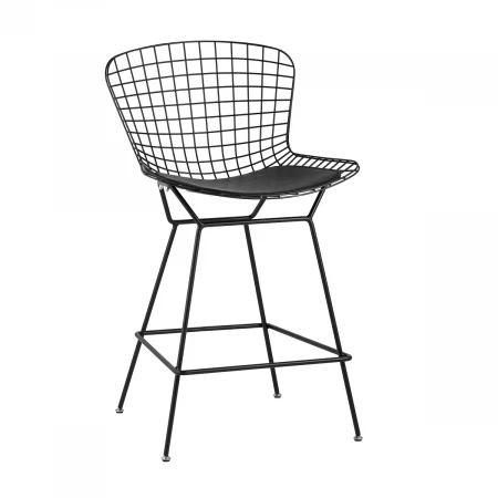 Полубарный стул Stool Group с низкой спинкой Bertoia черный с черной подушкой BTY-24L-P6 BL/BL