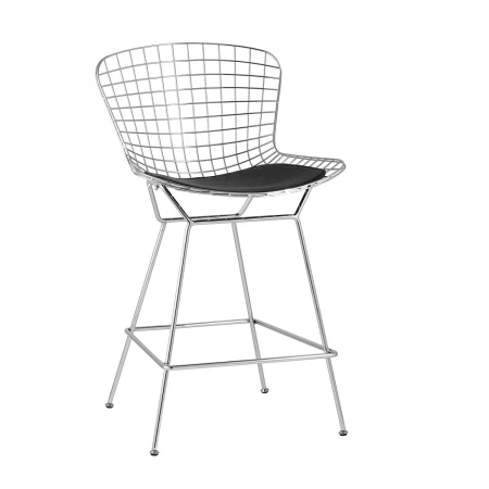 Полубарный стул Stool Group с низкой спинкой Bertoia хромированный с черной подушкой BTY-24L-P6 CH/BL
