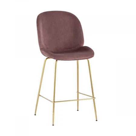 Полубарный стул Stool Group Турин со спинкой велюр пудровый золотые ножки 8329A VELVET DARK PINK