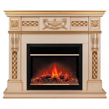 Электрокамин Realflame Corsica Lux 25,5/26 WT с очагом Moonblaze Deluxe Brass 318057