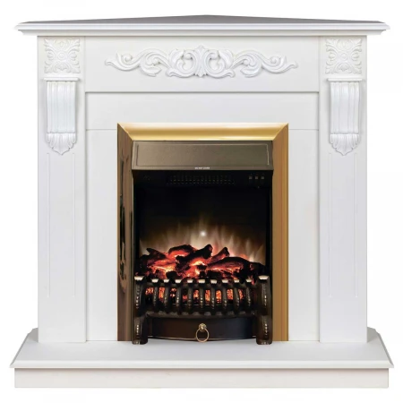 Электрокамин Realflame Dominica Corner WT с очагом Fobos Lux Brass 303010