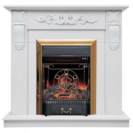 Электрокамин Realflame Dominica WT с очагом Majestic Lux Brass 306007